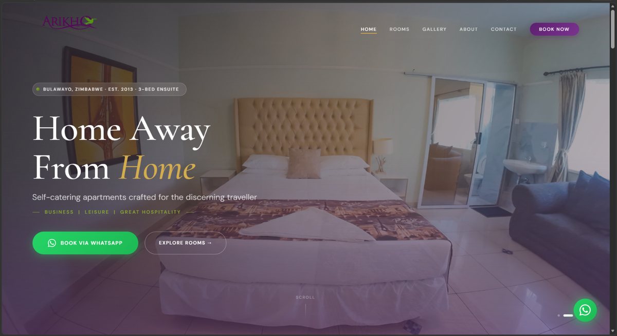 Arikho Suites website homepage